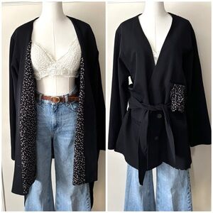 Vintage Women’s Tie Front Contemporary Minimalist Black‎ Button Up Blazer